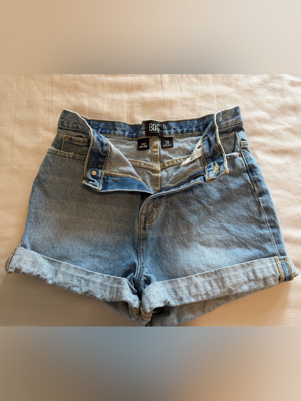 Urban Outfitters BDG Light Blue High-Rise Rolled Cuff Denim Shorts